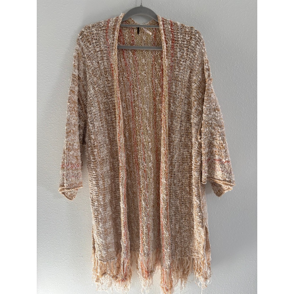 Free People Lucia Cardigan Womens M/L Cream Fringe Oversized Boho Chunky - Picture 3 of 7